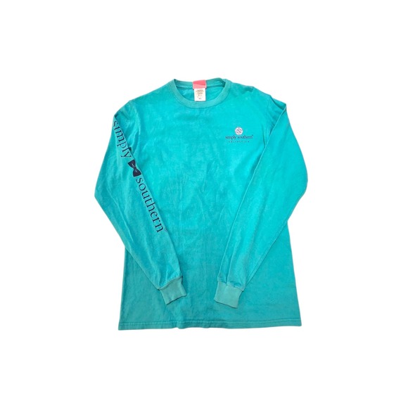 Simply Southern Long Sleeve Graphic Tee Teal Hang With My Dog Floral Small - Picture 10 of 13